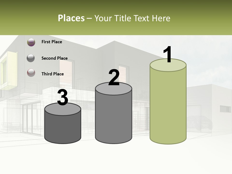 A Drawing Of A Building With A Green Door PowerPoint Template