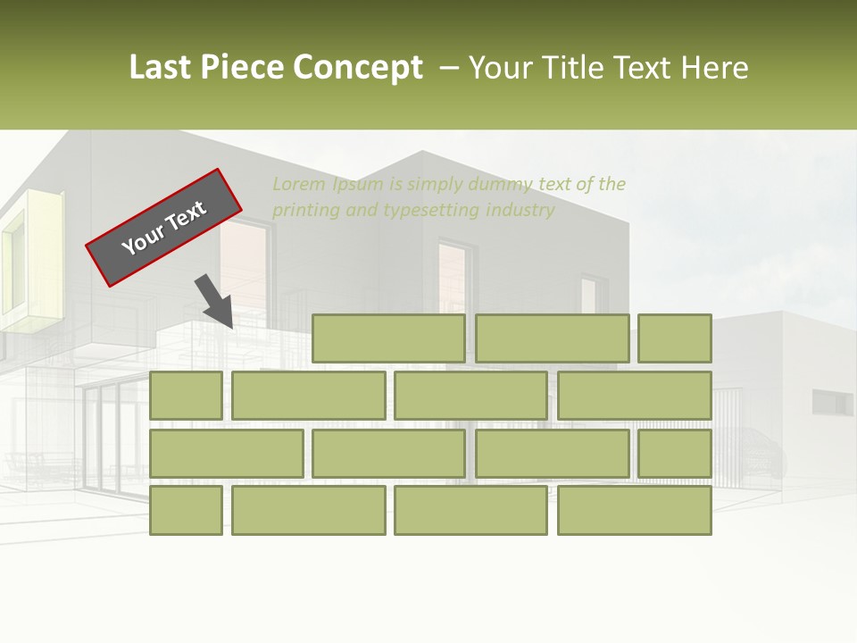 A Drawing Of A Building With A Green Door PowerPoint Template