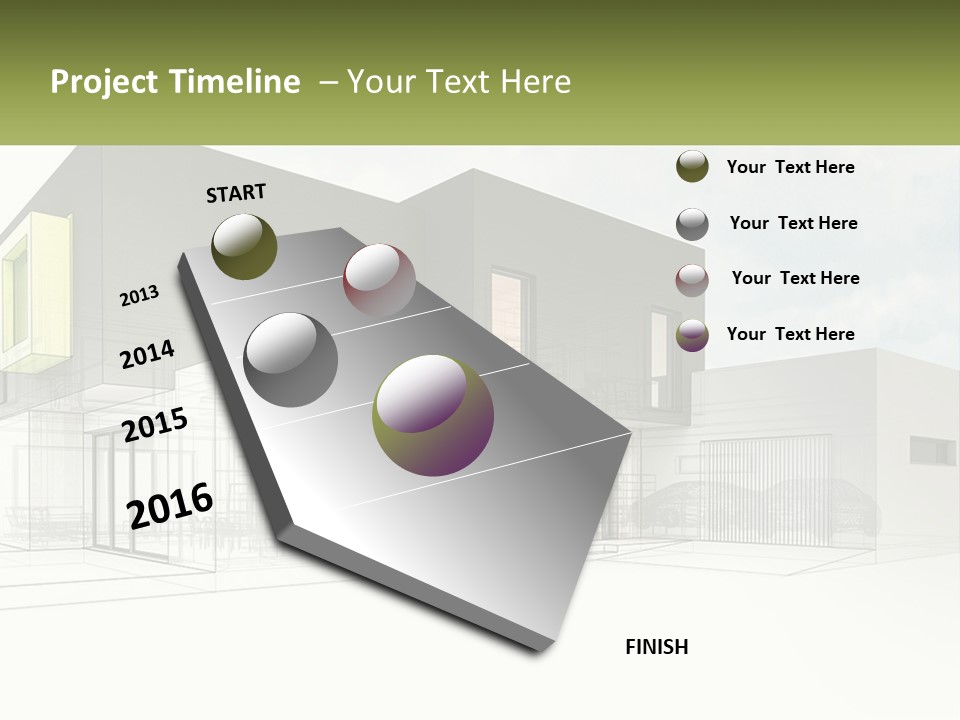 A Drawing Of A Building With A Green Door PowerPoint Template