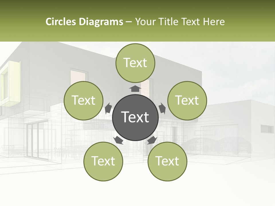 A Drawing Of A Building With A Green Door PowerPoint Template