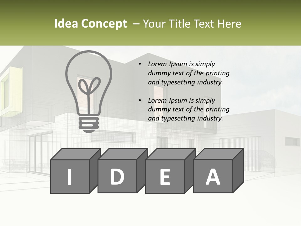 A Drawing Of A Building With A Green Door PowerPoint Template