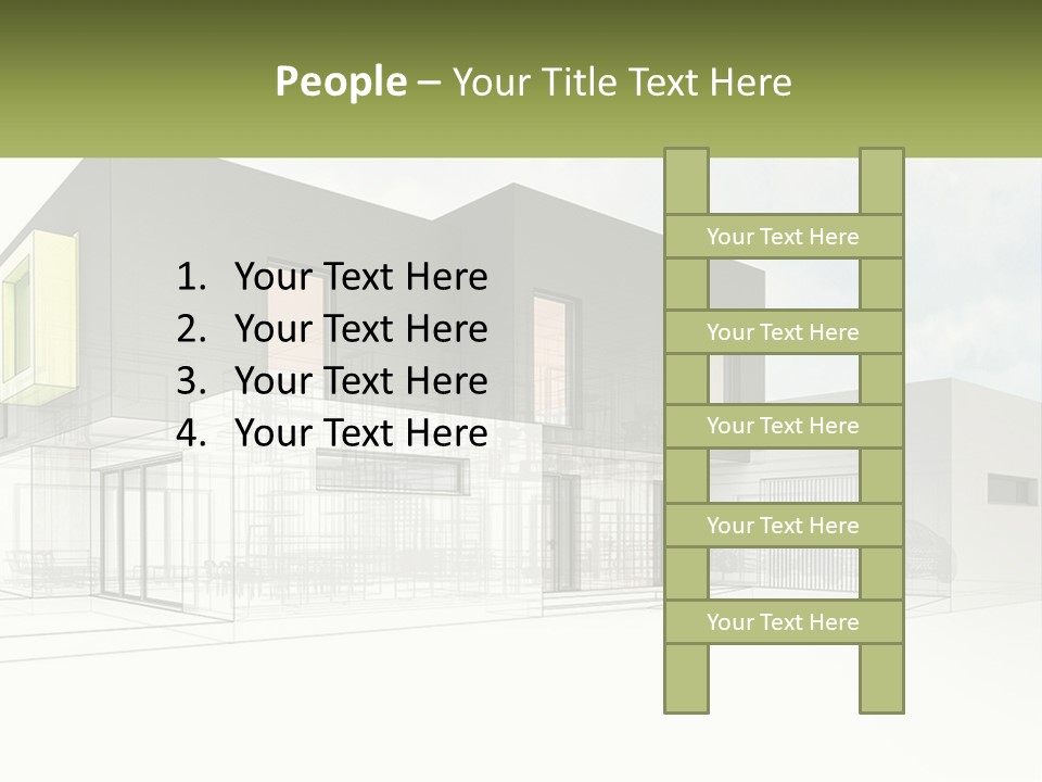 A Drawing Of A Building With A Green Door PowerPoint Template