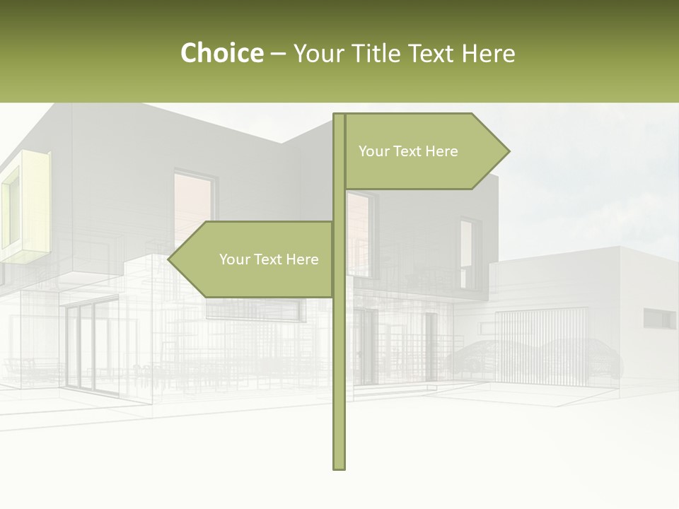 A Drawing Of A Building With A Green Door PowerPoint Template