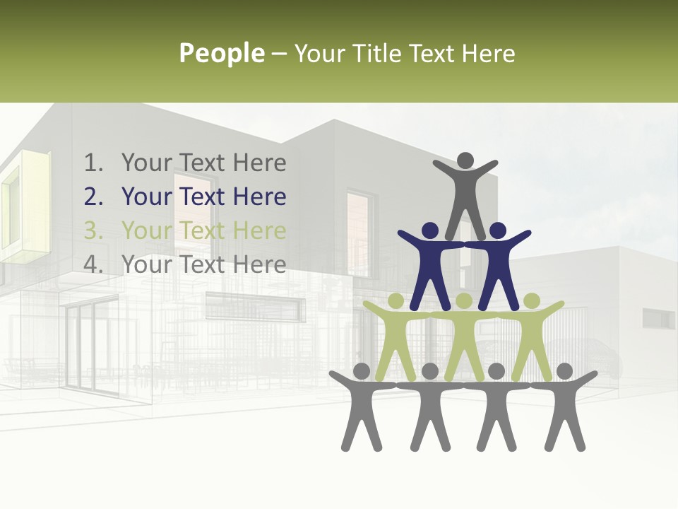 A Drawing Of A Building With A Green Door PowerPoint Template