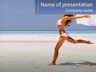 A Woman In A White Bikini On A Beach PowerPoint Template