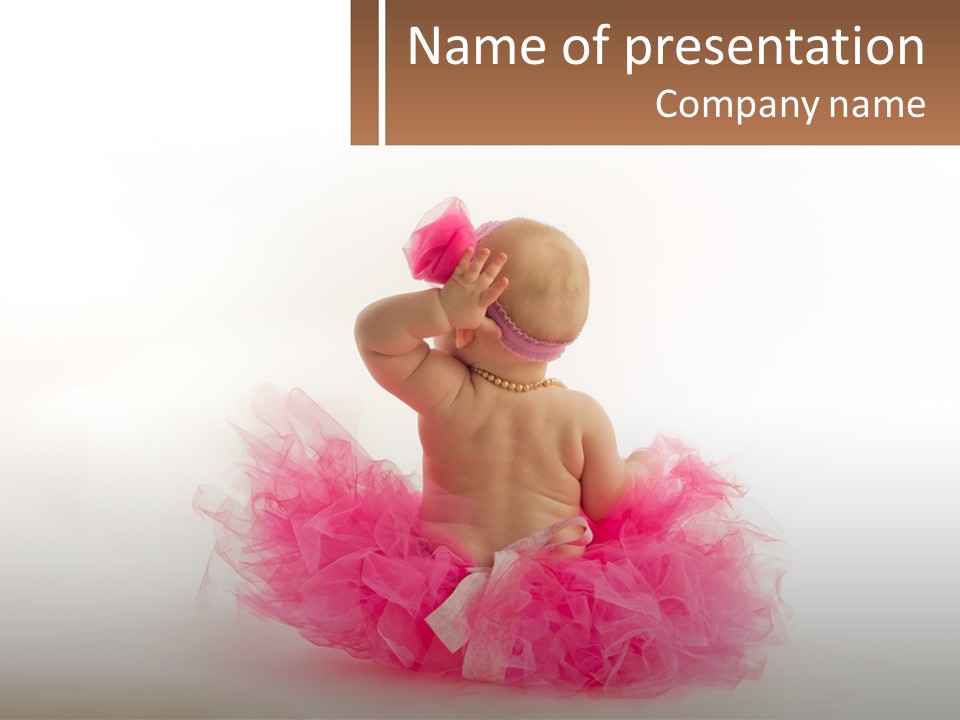 A Baby In A Pink Tutu Is Sitting On A White Surface PowerPoint Template