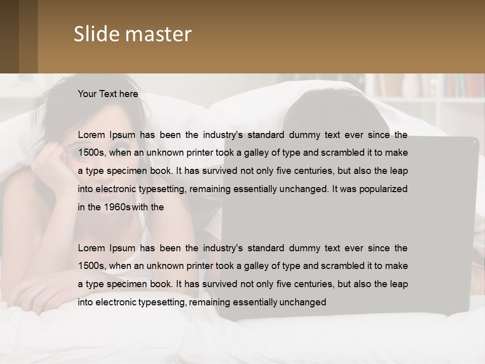 A Woman Laying In Bed Next To A Laptop Computer PowerPoint Template