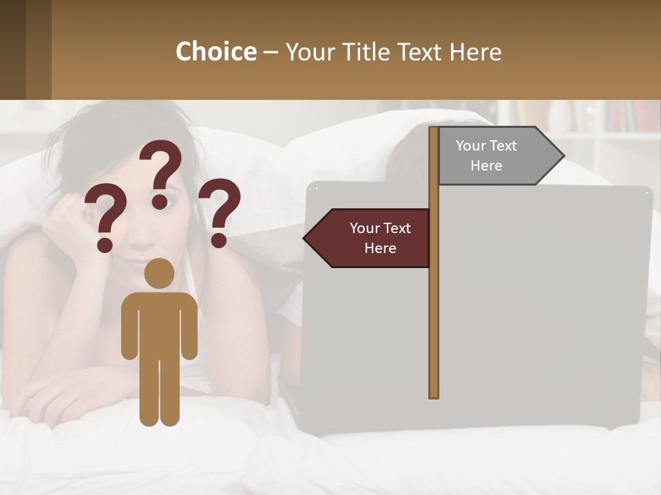 A Woman Laying In Bed Next To A Laptop Computer PowerPoint Template