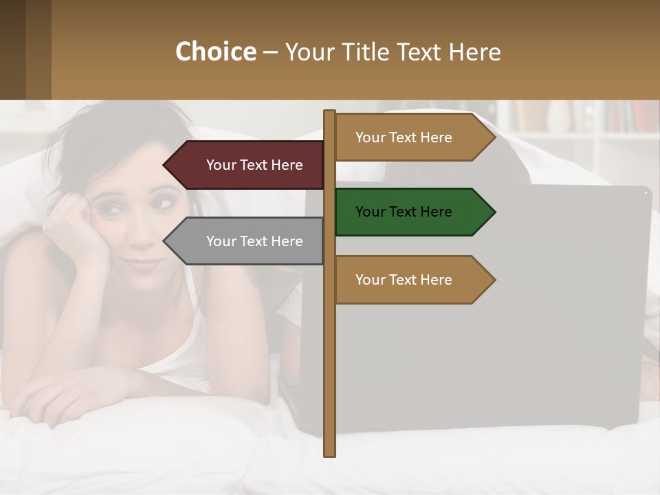 A Woman Laying In Bed Next To A Laptop Computer PowerPoint Template