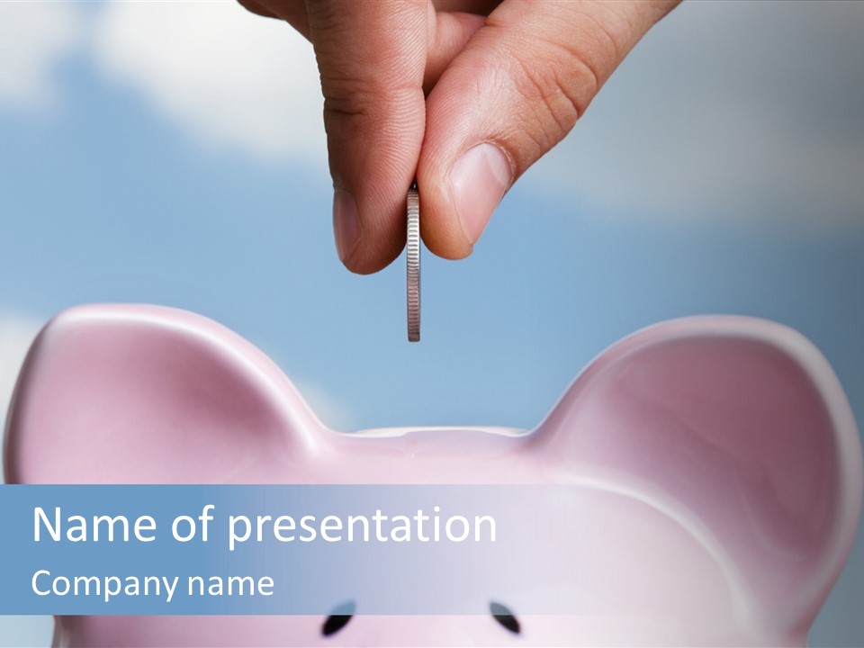A Person Putting A Coin Into A Pink Piggy Bank PowerPoint Template