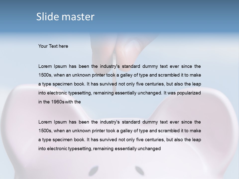 A Person Putting A Coin Into A Pink Piggy Bank PowerPoint Template