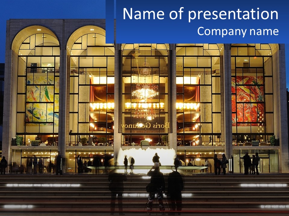 A Group Of People Standing In Front Of A Building PowerPoint Template