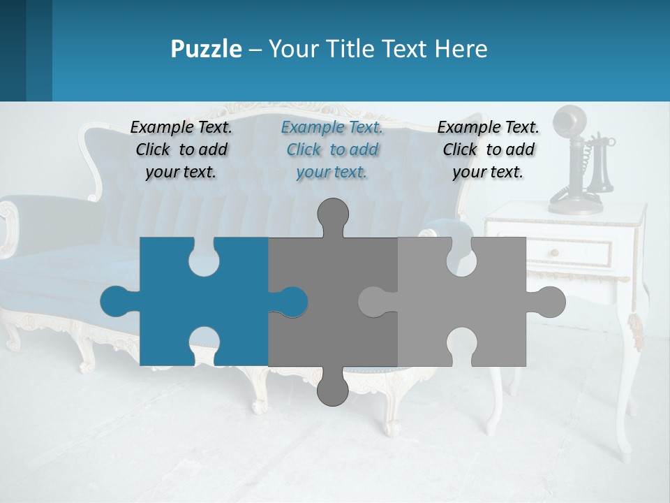 A Blue Couch Sitting Next To A White Table PowerPoint Template