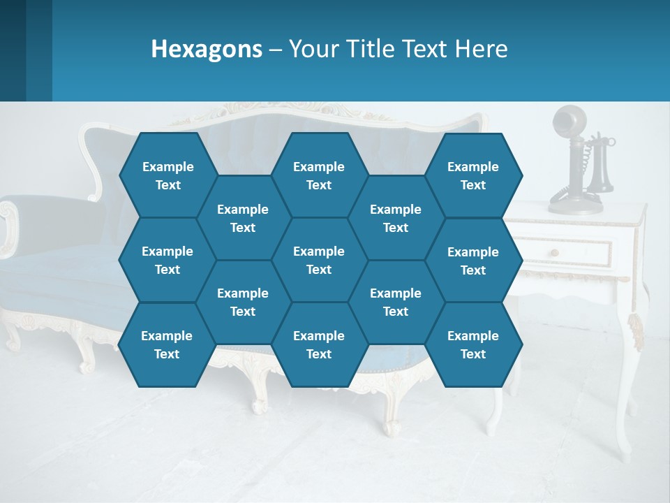 A Blue Couch Sitting Next To A White Table PowerPoint Template