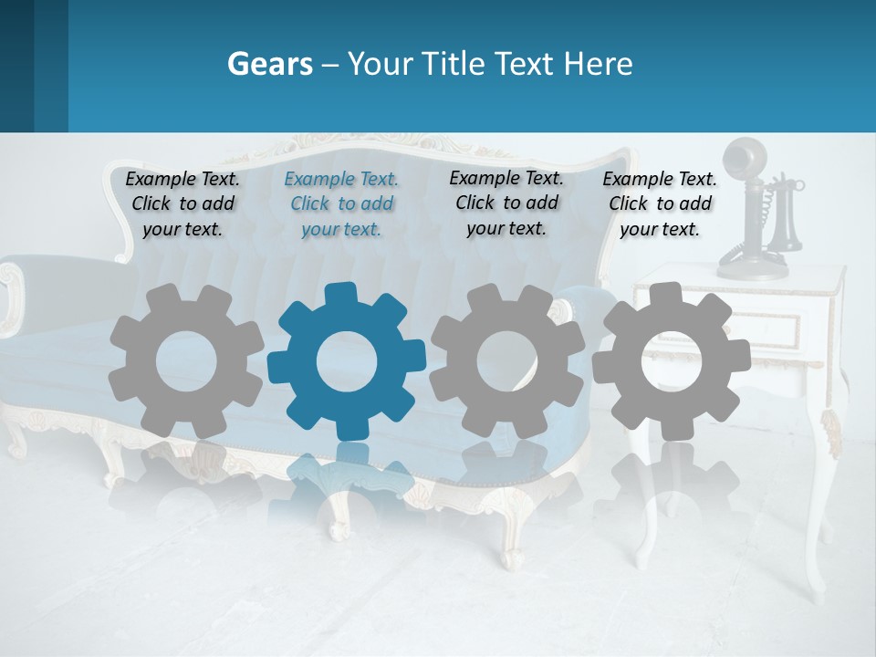 A Blue Couch Sitting Next To A White Table PowerPoint Template