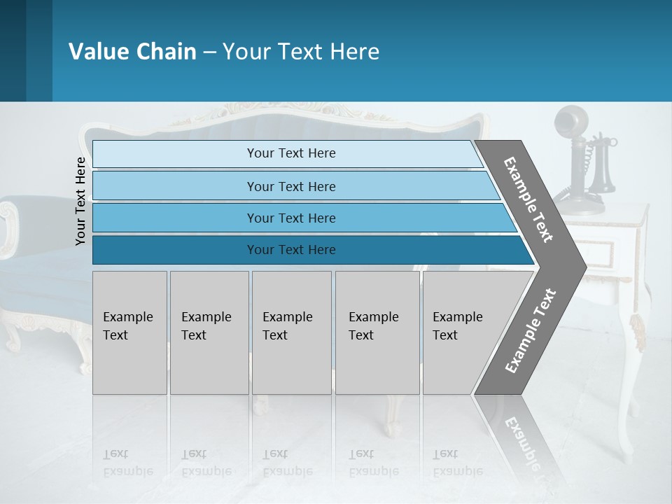 A Blue Couch Sitting Next To A White Table PowerPoint Template