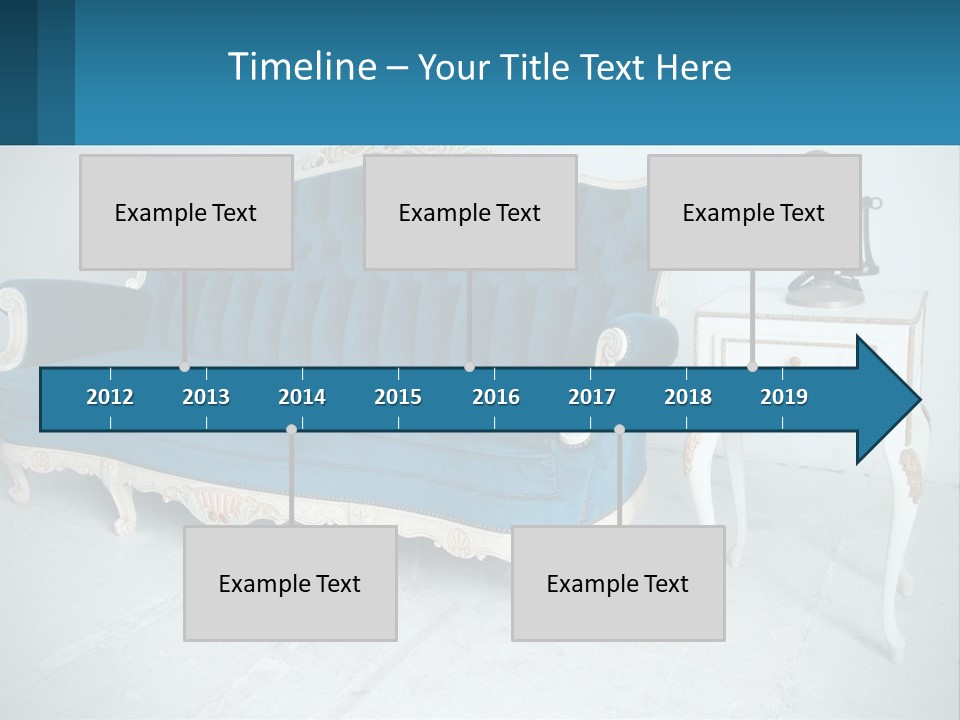 A Blue Couch Sitting Next To A White Table PowerPoint Template