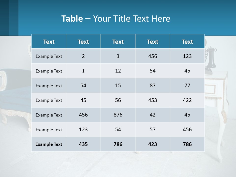A Blue Couch Sitting Next To A White Table PowerPoint Template