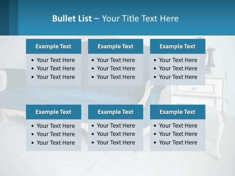 A Blue Couch Sitting Next To A White Table PowerPoint Template