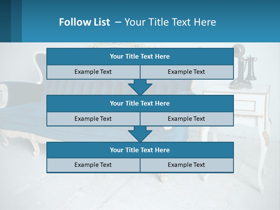 A Blue Couch Sitting Next To A White Table PowerPoint Template
