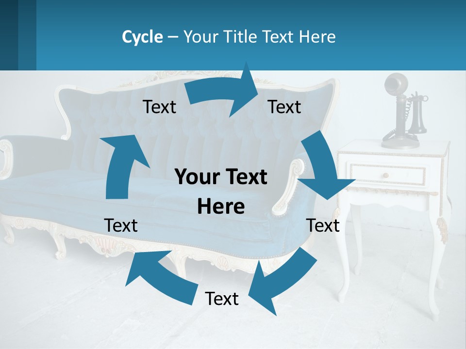 A Blue Couch Sitting Next To A White Table PowerPoint Template