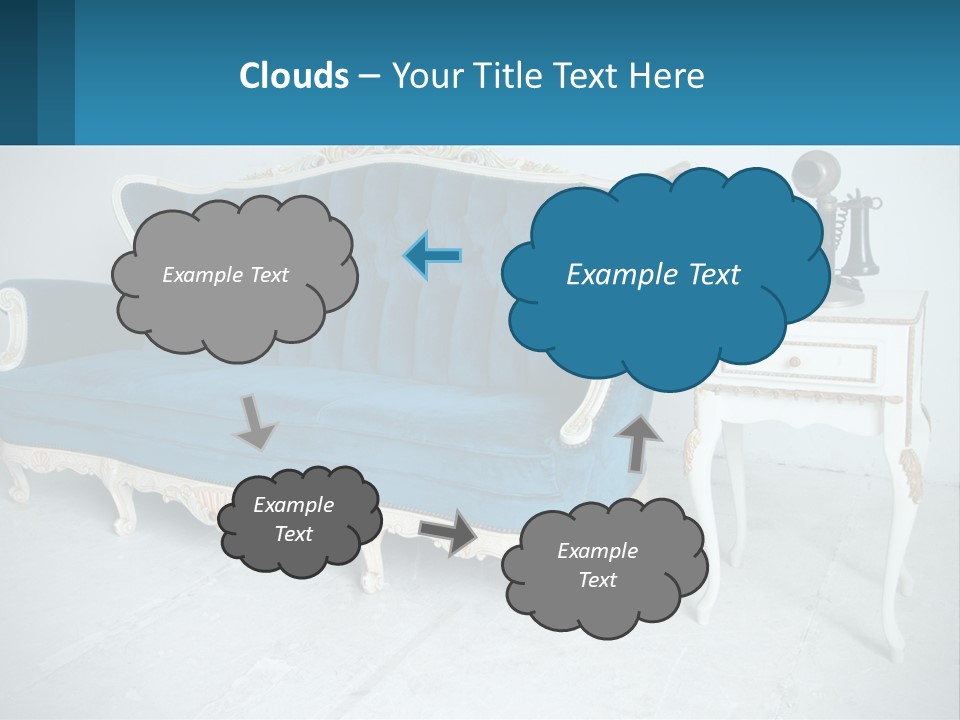 A Blue Couch Sitting Next To A White Table PowerPoint Template