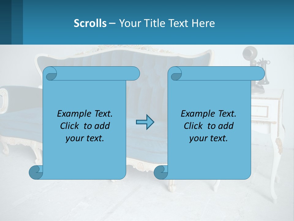 A Blue Couch Sitting Next To A White Table PowerPoint Template