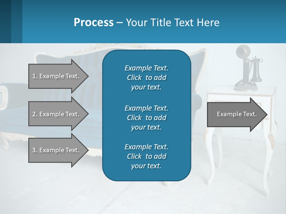 A Blue Couch Sitting Next To A White Table PowerPoint Template