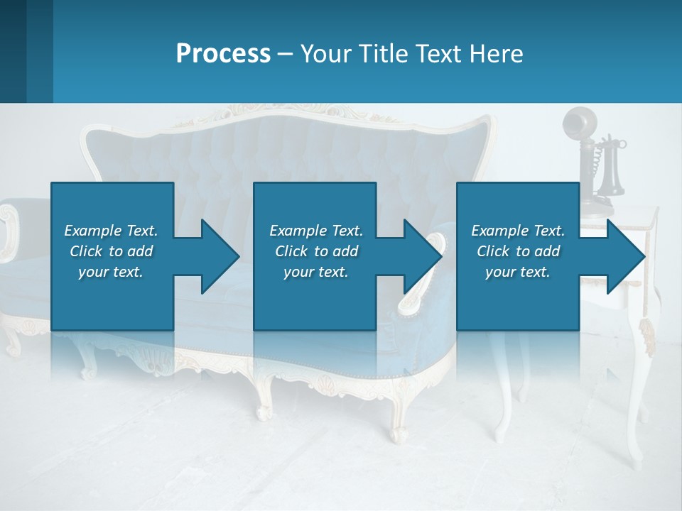 A Blue Couch Sitting Next To A White Table PowerPoint Template