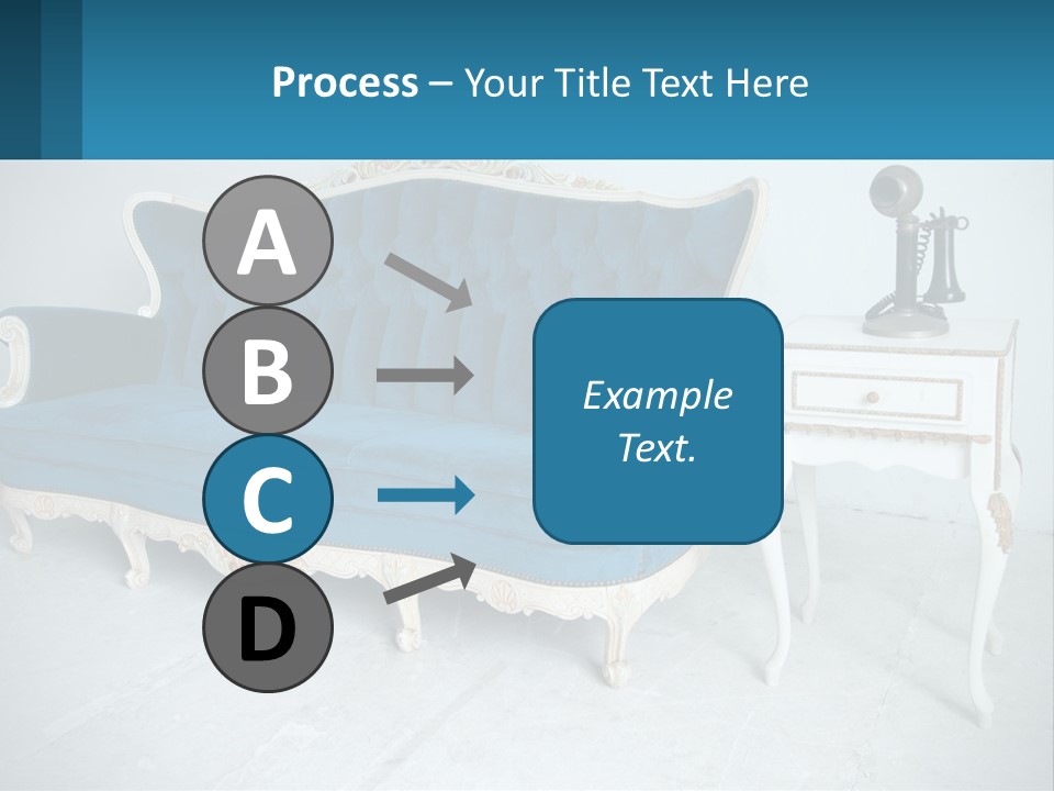 A Blue Couch Sitting Next To A White Table PowerPoint Template