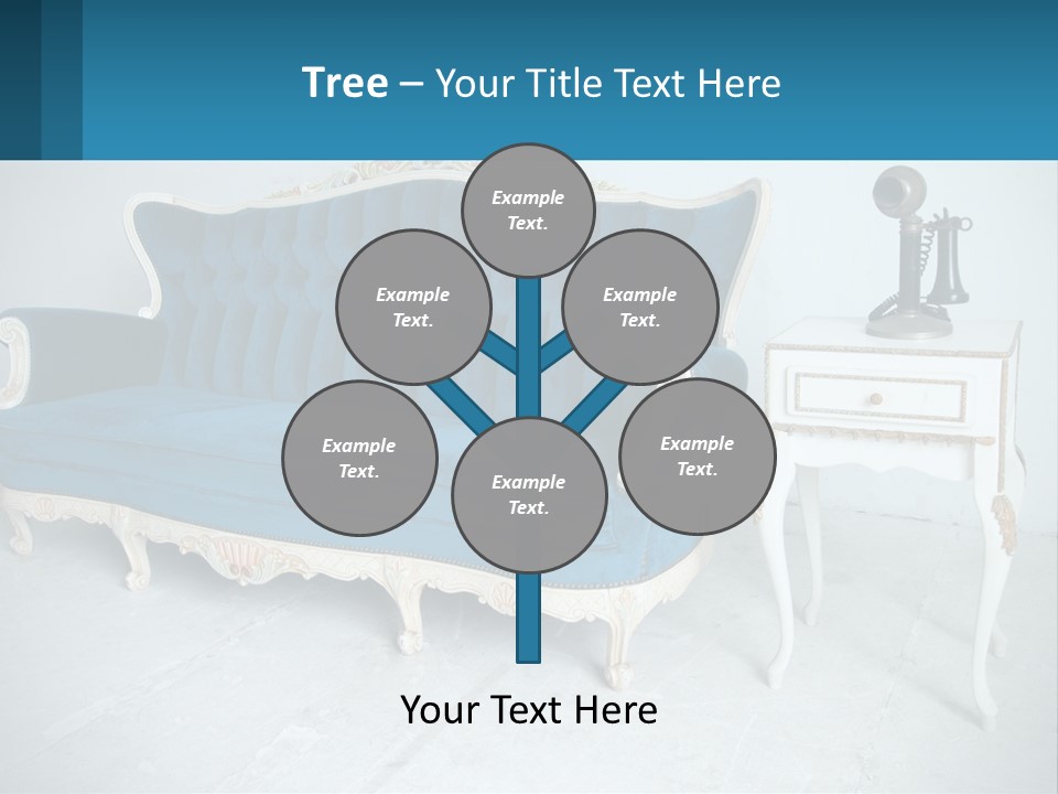 A Blue Couch Sitting Next To A White Table PowerPoint Template