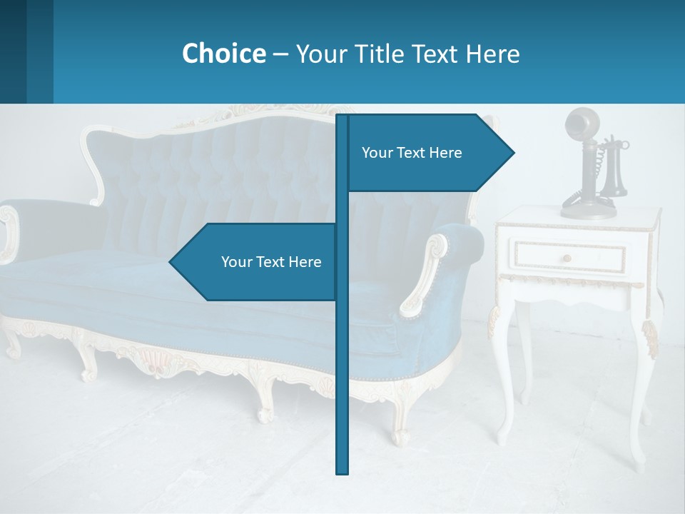 A Blue Couch Sitting Next To A White Table PowerPoint Template