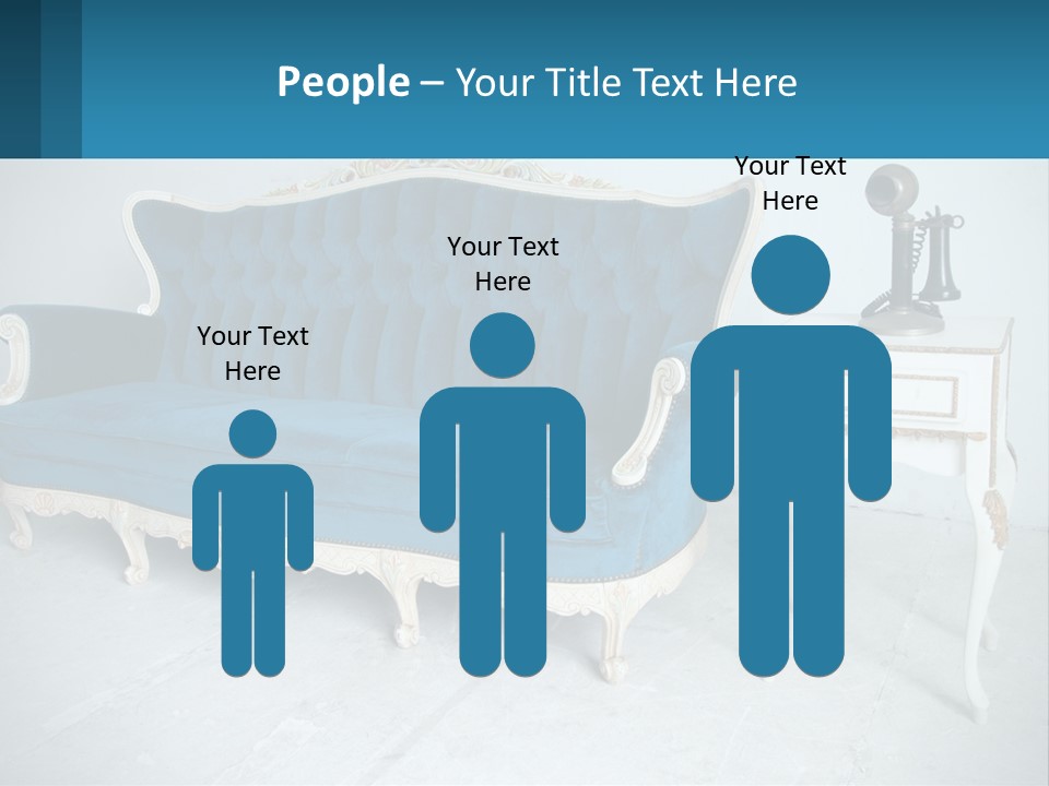 A Blue Couch Sitting Next To A White Table PowerPoint Template