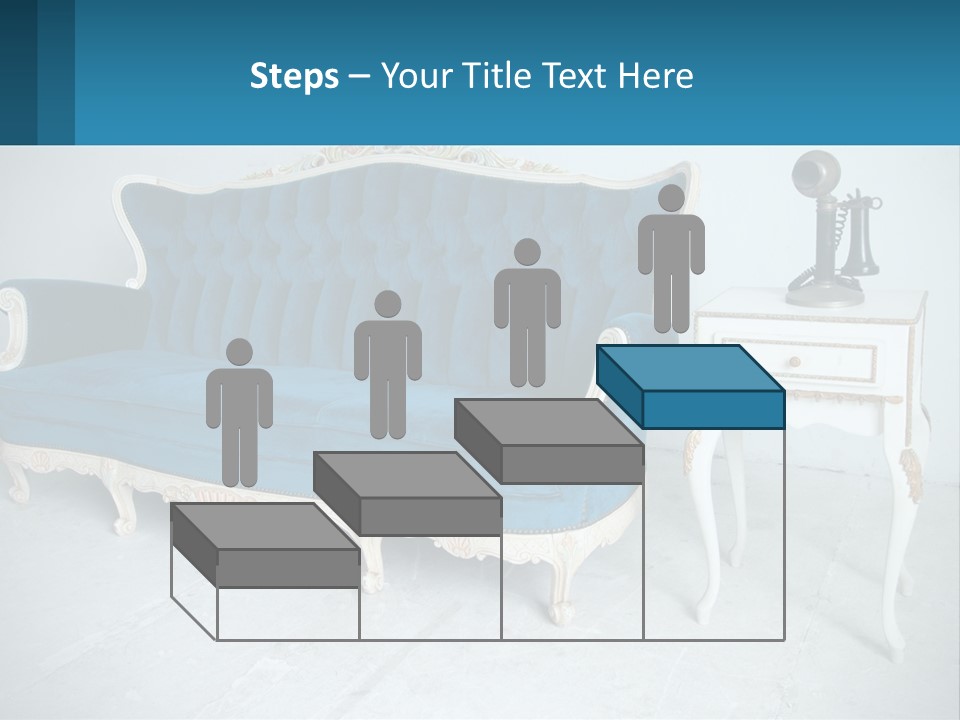A Blue Couch Sitting Next To A White Table PowerPoint Template