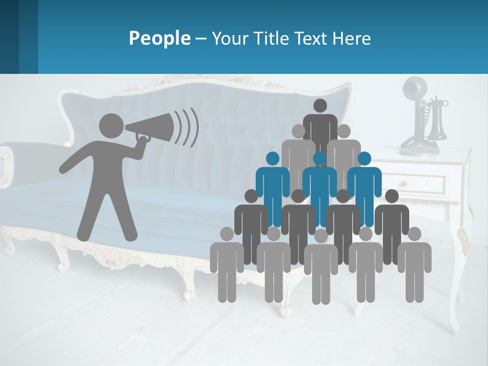 A Blue Couch Sitting Next To A White Table PowerPoint Template