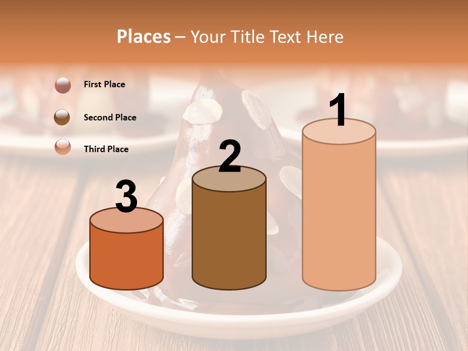 A Plate With Three Pieces Of Chocolate Covered Pears PowerPoint Template