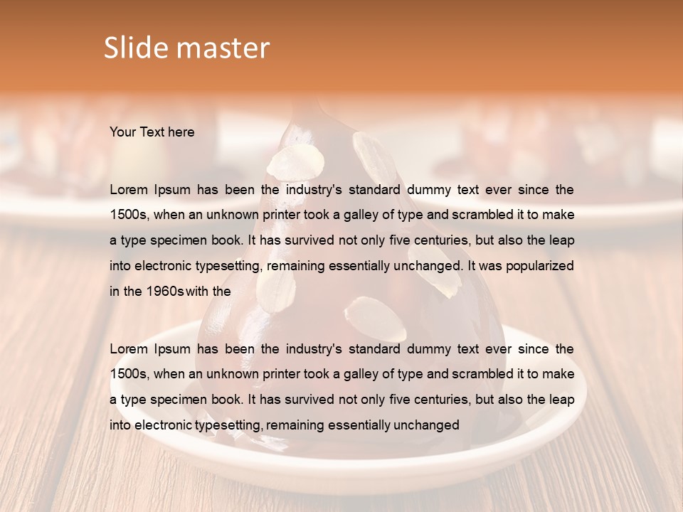 A Plate With Three Pieces Of Chocolate Covered Pears PowerPoint Template