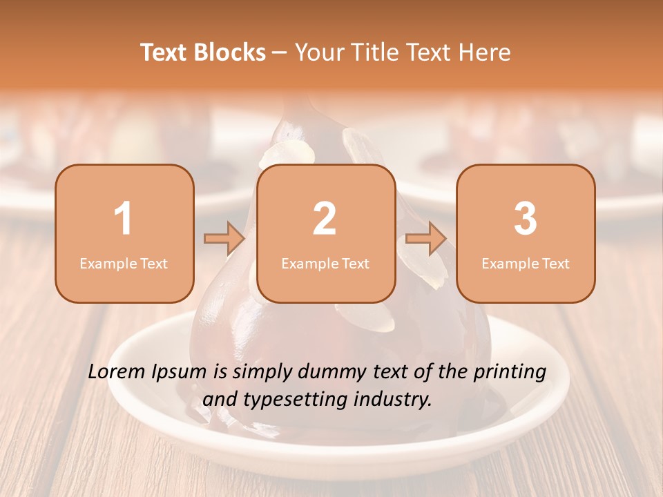 A Plate With Three Pieces Of Chocolate Covered Pears PowerPoint Template