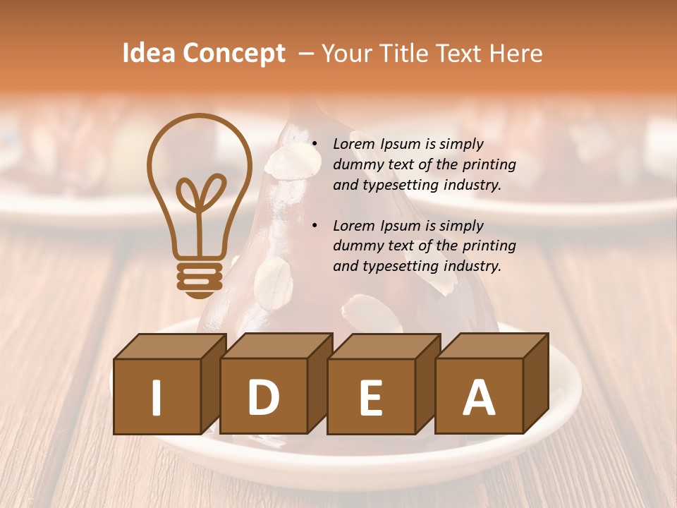 A Plate With Three Pieces Of Chocolate Covered Pears PowerPoint Template