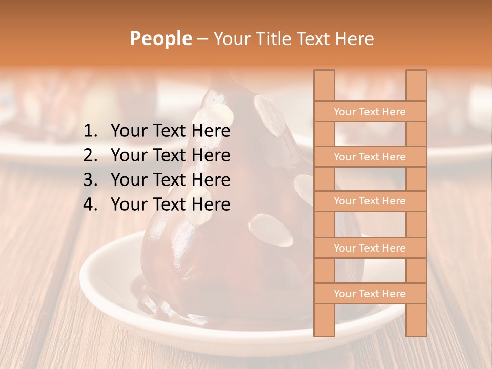 A Plate With Three Pieces Of Chocolate Covered Pears PowerPoint Template