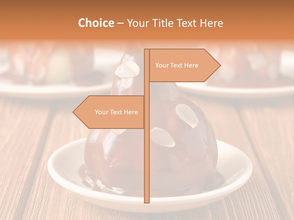 A Plate With Three Pieces Of Chocolate Covered Pears PowerPoint Template