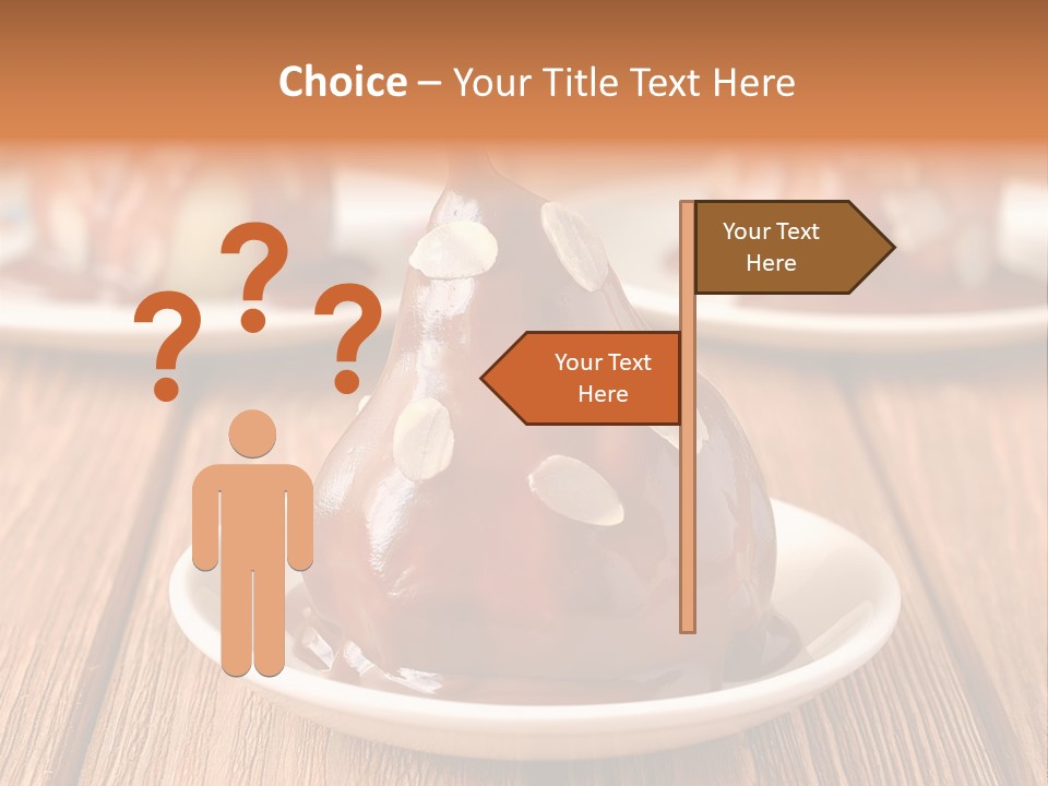 A Plate With Three Pieces Of Chocolate Covered Pears PowerPoint Template
