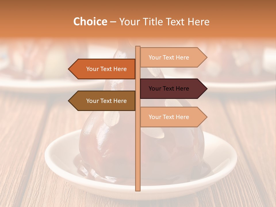 A Plate With Three Pieces Of Chocolate Covered Pears PowerPoint Template