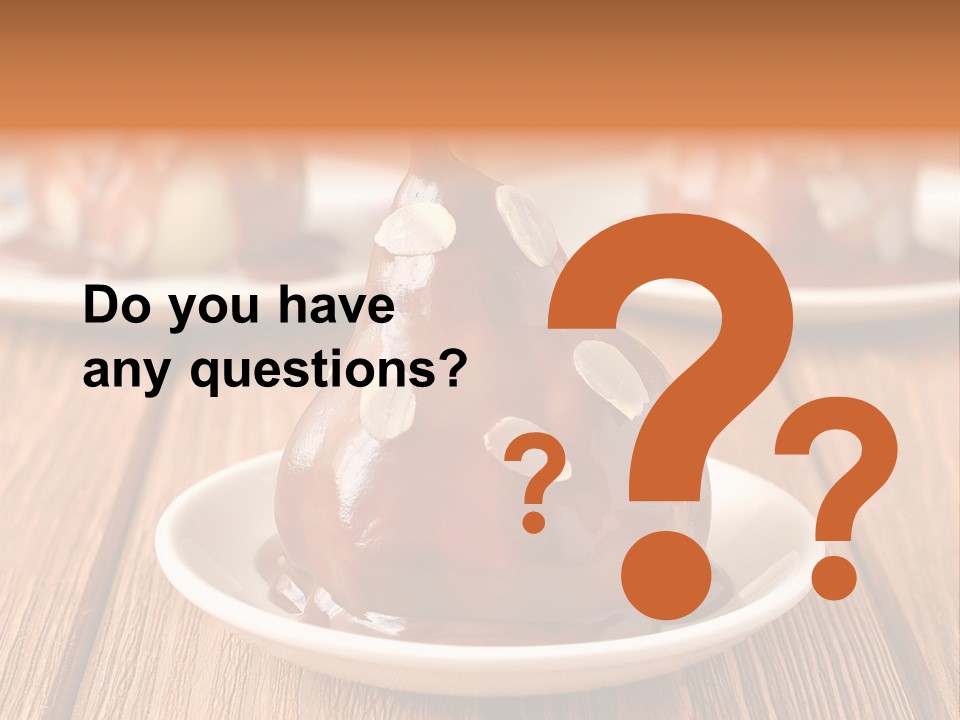 A Plate With Three Pieces Of Chocolate Covered Pears PowerPoint Template