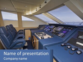 A View Of A Boat's Control Panel From The Cockpit PowerPoint Template