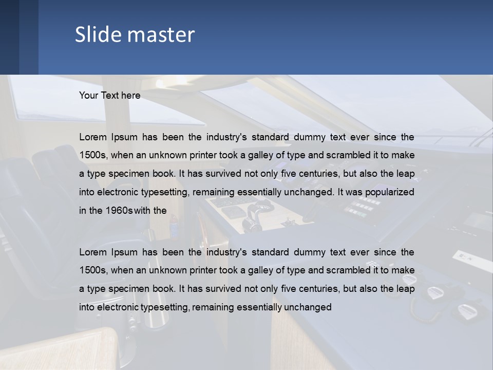 A View Of A Boat's Control Panel From The Cockpit PowerPoint Template
