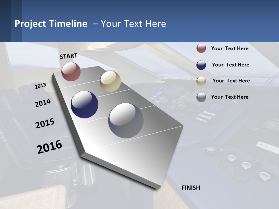 A View Of A Boat's Control Panel From The Cockpit PowerPoint Template