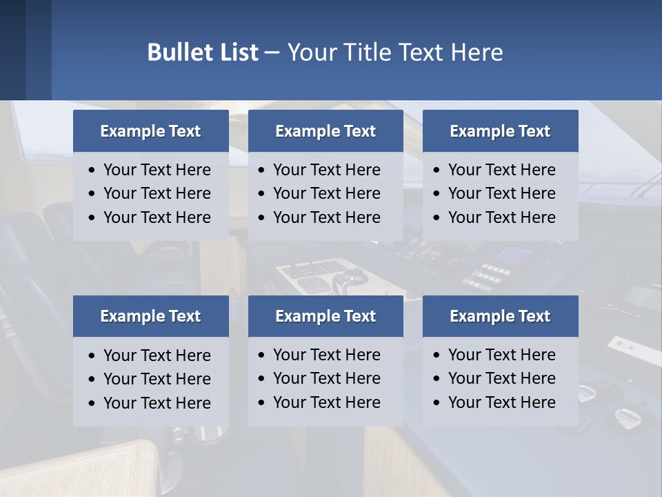 A View Of A Boat's Control Panel From The Cockpit PowerPoint Template