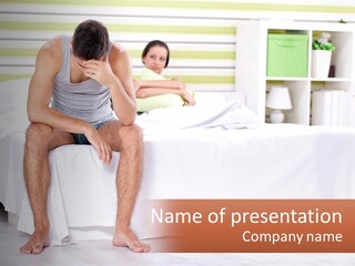 A Man Sitting On A Bed Next To A Woman PowerPoint Template