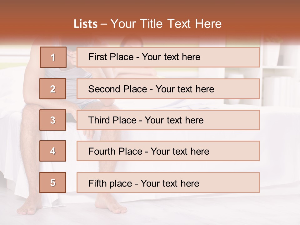 A Man Sitting On A Bed Next To A Woman PowerPoint Template